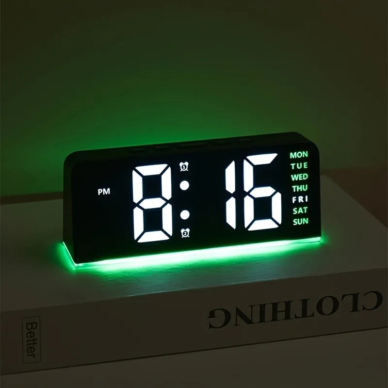 Showlu Smart LED digital alarm clock with mood light, USB display and sleek modern design for bedside or desk use.