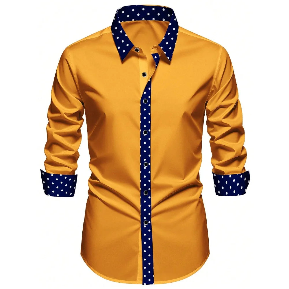 Elegant men's long sleeve tuxedo shirt by Showlu Fashion, suitable for four seasons, smart casual micro elastic design.