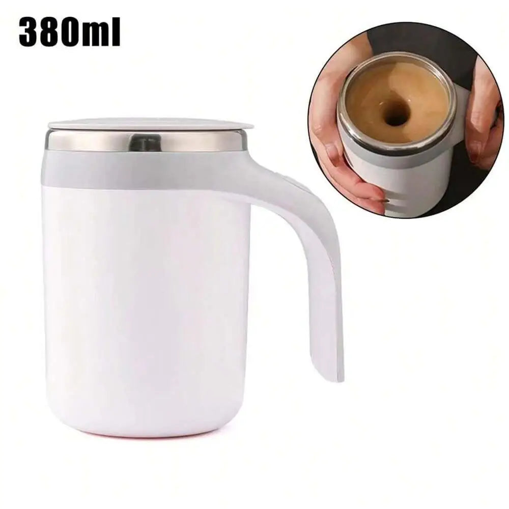 Stainless steel Showlu Automatic Magnetic Stirring Coffee Mug with sleek design and built-in mixer for easy beverage stirring.