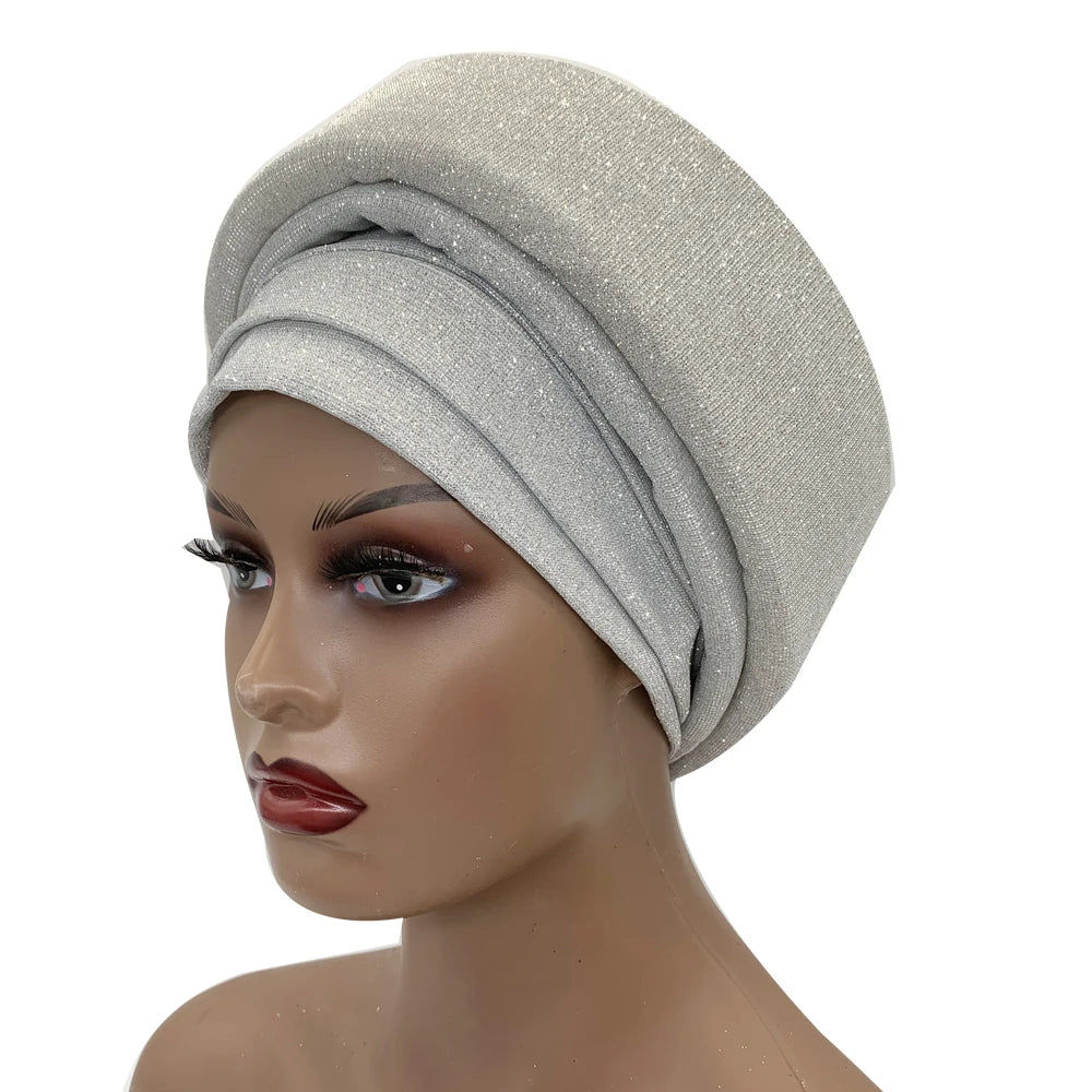 Glittering African Women's Turban Cap Muslim Female Head Wraps