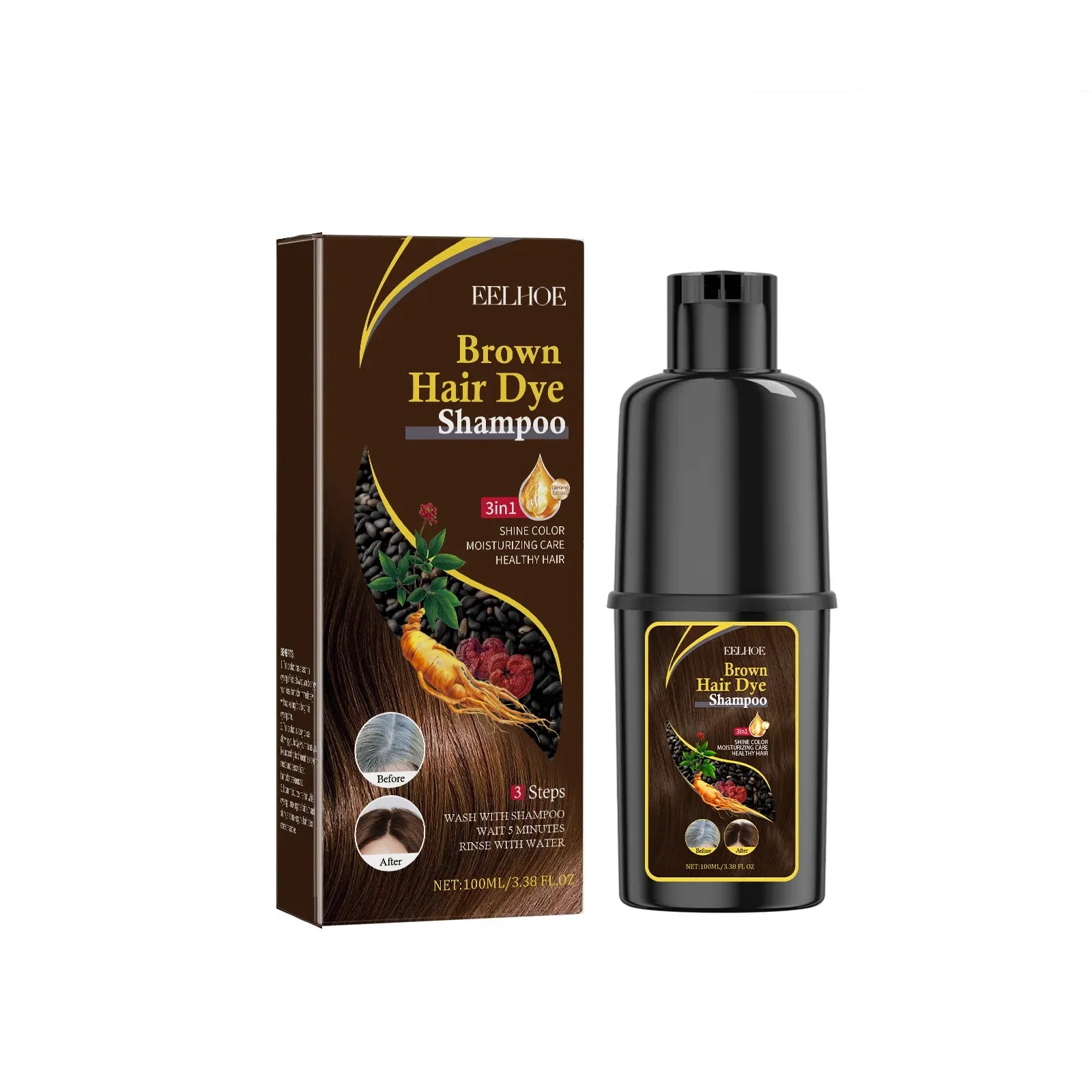 Jaysuing 3-in-1 black hair dye shampoo from SHOWLU FASHION STORE, showing a bottle with black liquid for grey hair coverage and repair