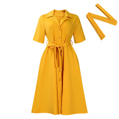 Women's plus Size Solid Color Summer Fashion Dress Short-Sleeved Suit Collar Strap Design 2024