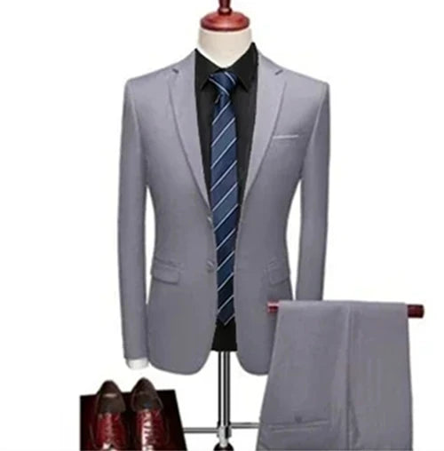 13 Color Basic Style Men's Casual Solid Color 3 Pieces Suits / Male One Button Blazers Jacker Coat Trousers Pants Vest Waistcoat