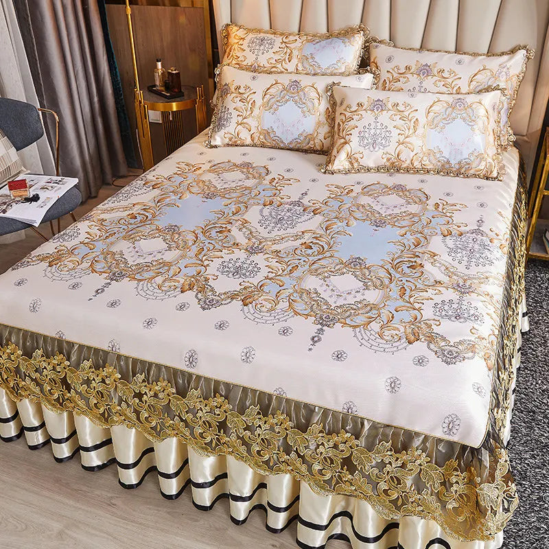European Floral Summer Double Bed Cover Queen Size Luxury Bedspread Set King Embroidered Lace Cooling Air Conditioning Sleep Mat