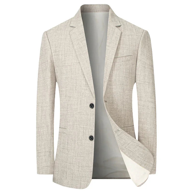 Men's slim fit business blazer by Showlu Fashion, solid color suit jacket for spring and autumn, casual and formal wear.