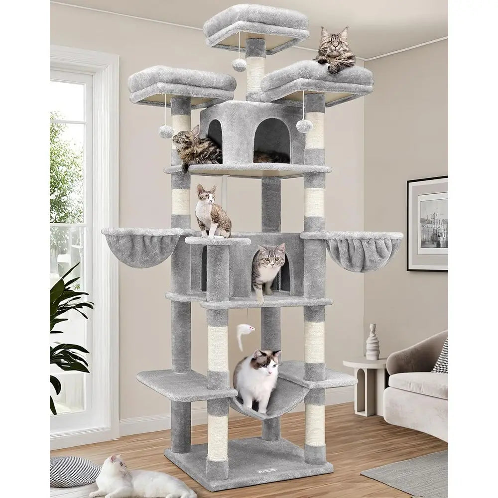 Showlu 80-inch XXL cat tower with multiple levels and three perches, providing a spacious climbing and resting space for cats.