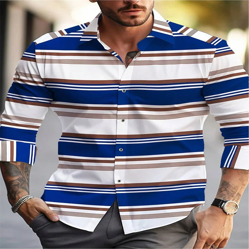 Men's red plaid long-sleeved shirt with classic striped pattern, casual fashion top by Showlu Fashion Store.