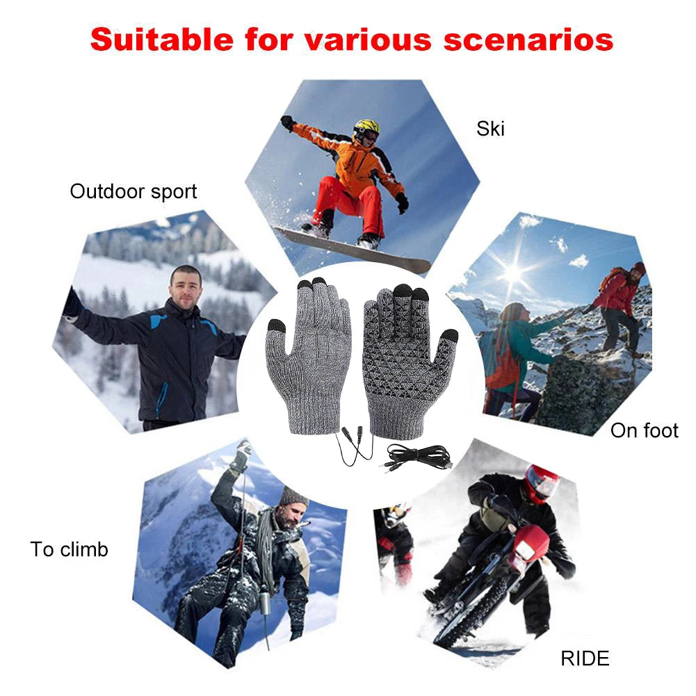 Showlu Smart General USB heated winter gloves with touchscreen capability, thermal cycling gloves for cold weather, black and insulated