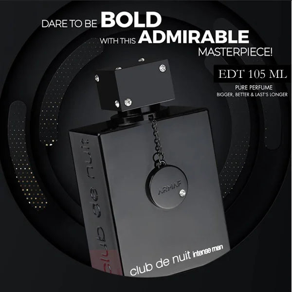 Unisex Armaf Club De Nuit Intense Man EDP perfume bottle with 100ml capacity, sleek design, and pheromone-enhanced fragrance.