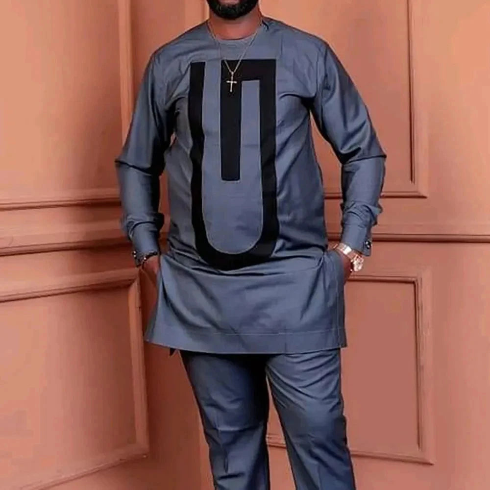 New In African Summer Business Men's Short Sleeve Suit Embroidery Dashiki Shirt Pants Sets 2 Pieces Outfits Wedding Party 2025