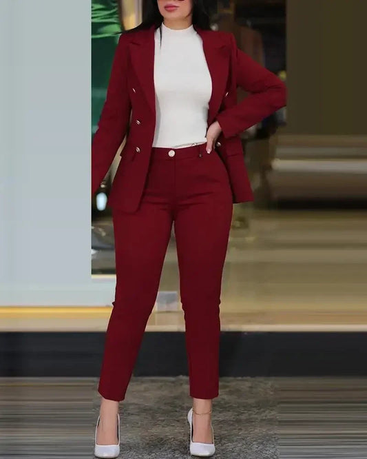 2025 Women's 2pcs Tracksuits Solid Long Sleeve Blazer Pants Suit Sets Office Lady Tracksuit Two Piece Set Fitness Outfits Woman SHOWLU FASHION STORE