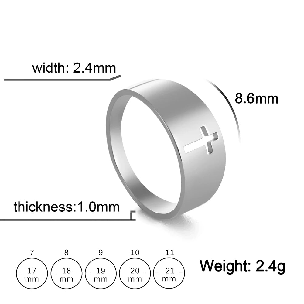 Gothic cross couple ring by Showlu Fashion, stainless steel punk wedding band with gothic cross design for couples.