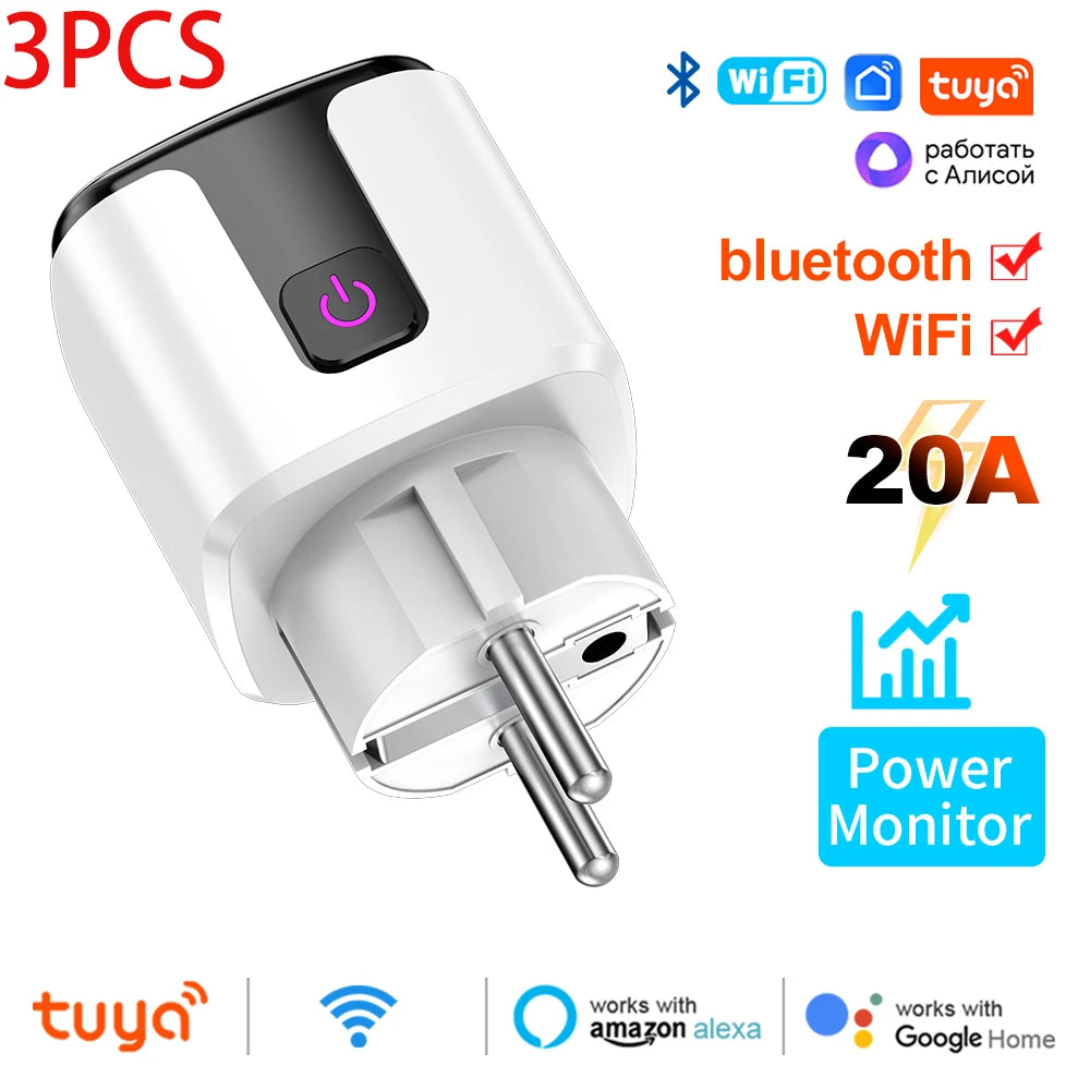Showlu Smart WiFi Smart Plug with EU socket, power monitor, and voice control for remote energy management and automation.