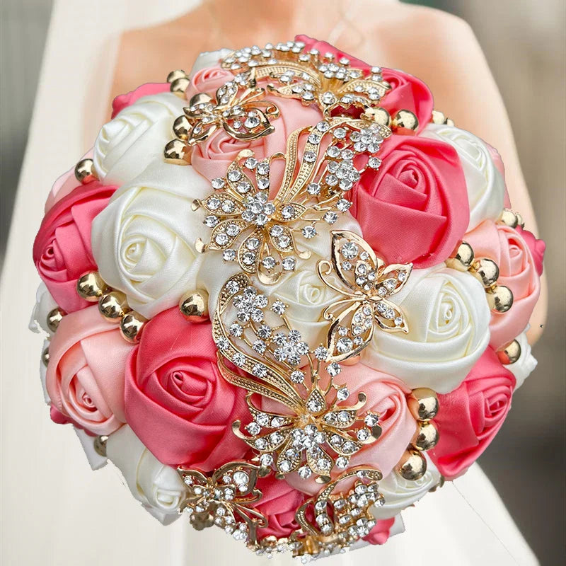 Navy silk rose wedding bouquet with artificial flowers, 20cm size, handcrafted bridal floral arrangement by SHOWLU FASHION STORE.