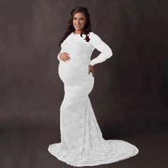 Lace Sexy Maternity Photography Dresses Boat Neck Pregnancy Shoot Dress With Long Train Women Maxi Maternity Gown Photo Props