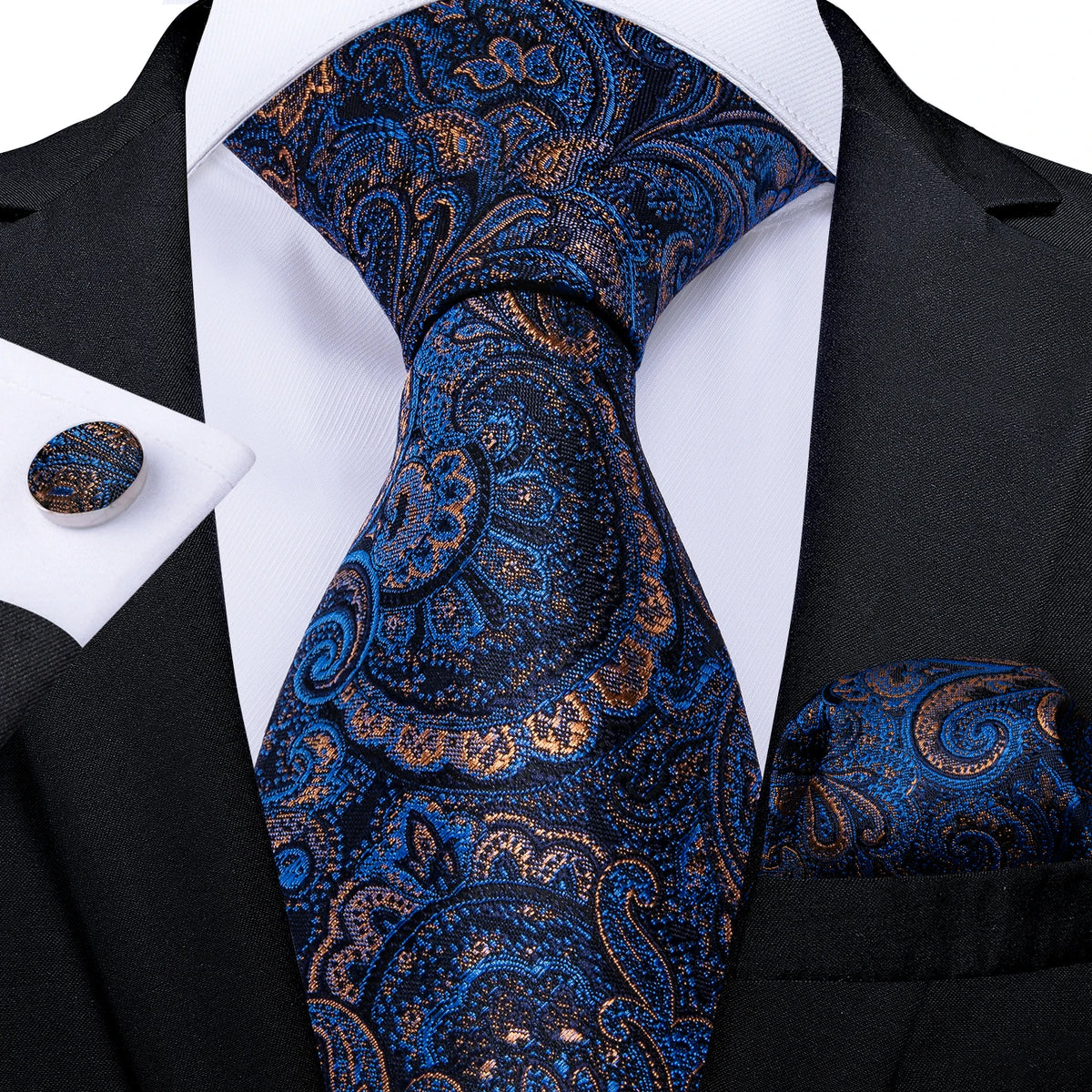 New Classic 100% Silk Men's Ties 8cm Blue Plaid Dot Striped Business Necktie Handkerchief Wedding Party Tie Set Gravatas DiBanGu