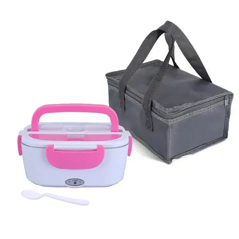 Stainless steel Sokany 2-in-1 electric heating lunch box for car and home, with portable bento design and sleek appearance.