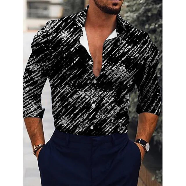 Men's Hawaiian piano luxury designer shirt with floral 3D print, long sleeves, casual single-breasted top by Showlu Fashion.