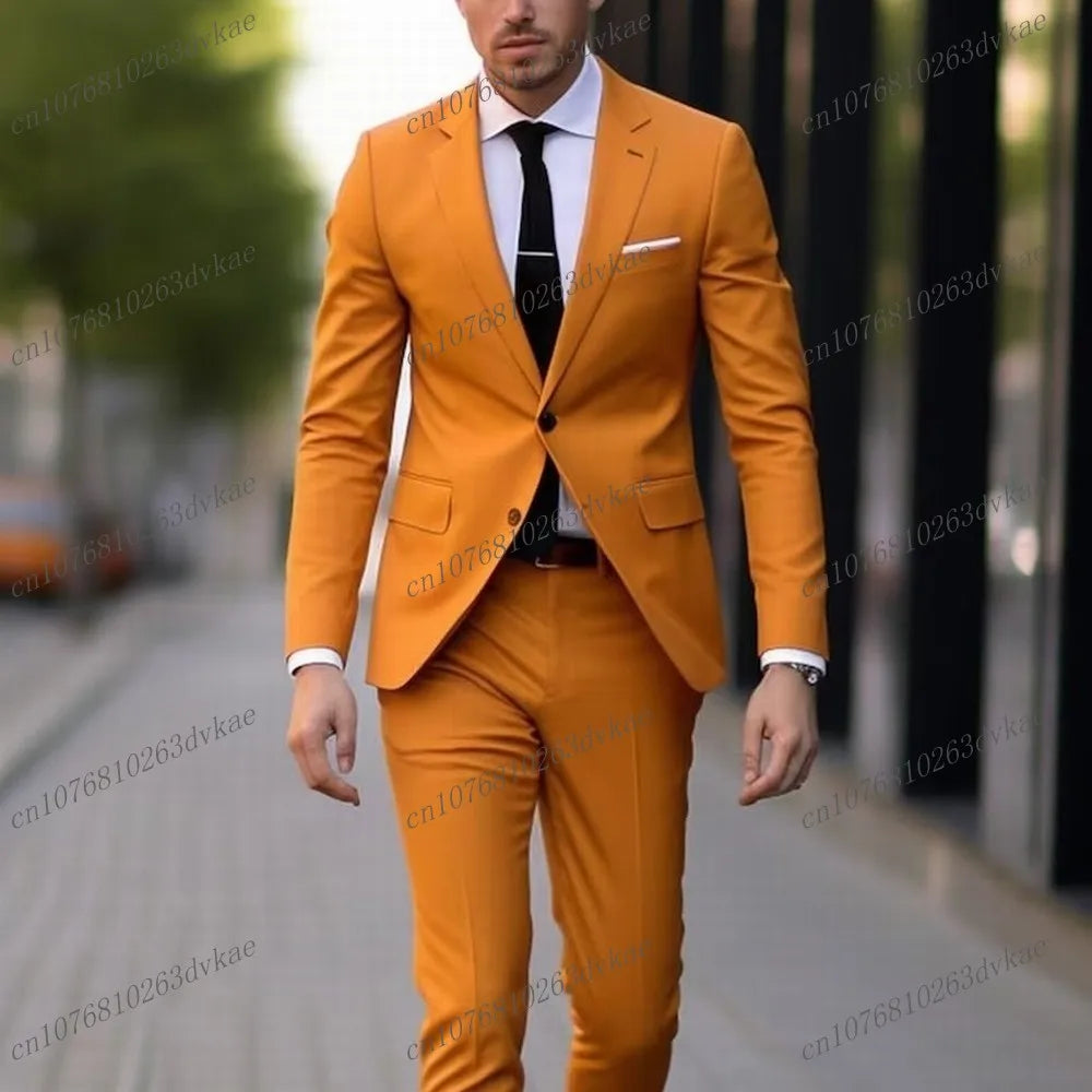New Brown Business Suit Men Tuxedos Groom Groomsman Prom Wedding Party Formal 2 Piece Set Jacket And Pants SHOWLU FASHION STORE