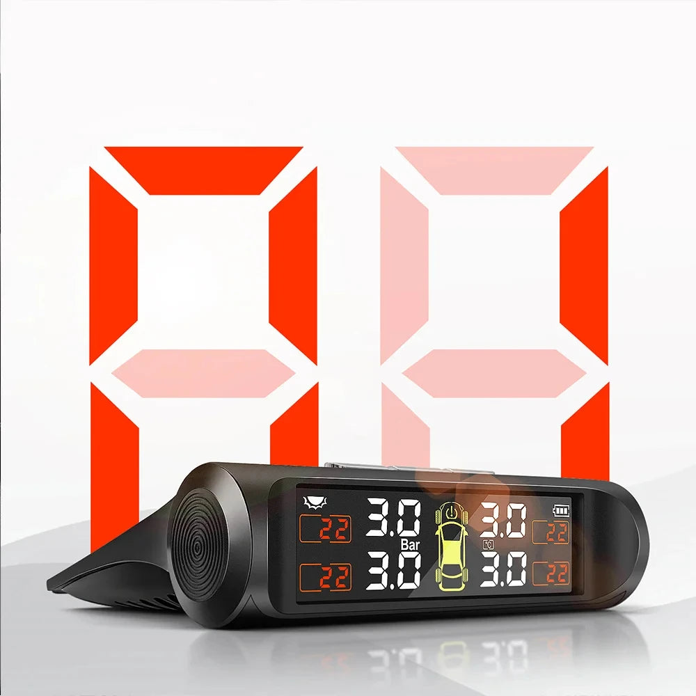 Showlu Smart General car tire pressure monitor displaying digital gauge and sensor readings for maintaining optimal tire pressure.