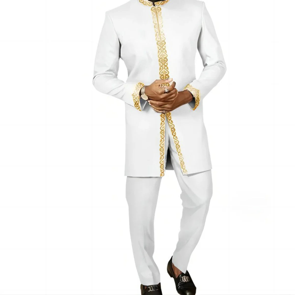 SHOWLU FASHION men's striped two-piece suit, formal cotton blend set with tailored jacket and matching trousers, stylish for business or events.