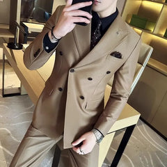 2 Piece Outfit Set Man Slim Fit Full Suit for Men Casual Blazer Business Spring Autumn Ceremony Clothing Classic Pants Fashion