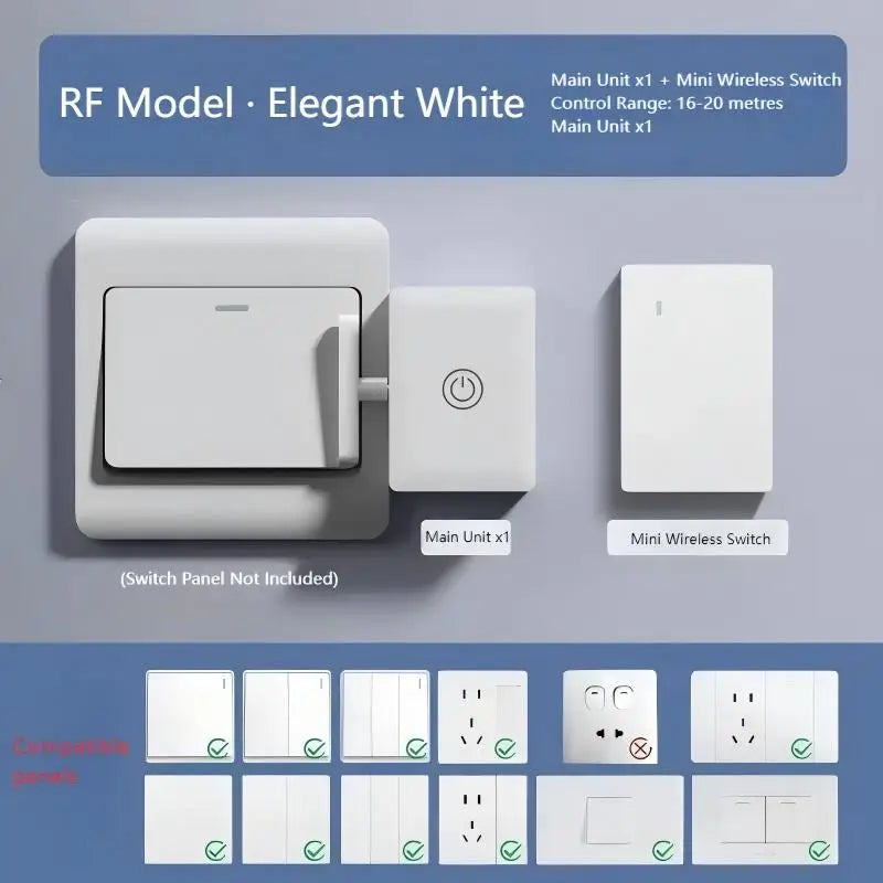 Wireless light switch control by Stone's Store with easy stick-on installation, shown mounted on a wall in a modern home setting.