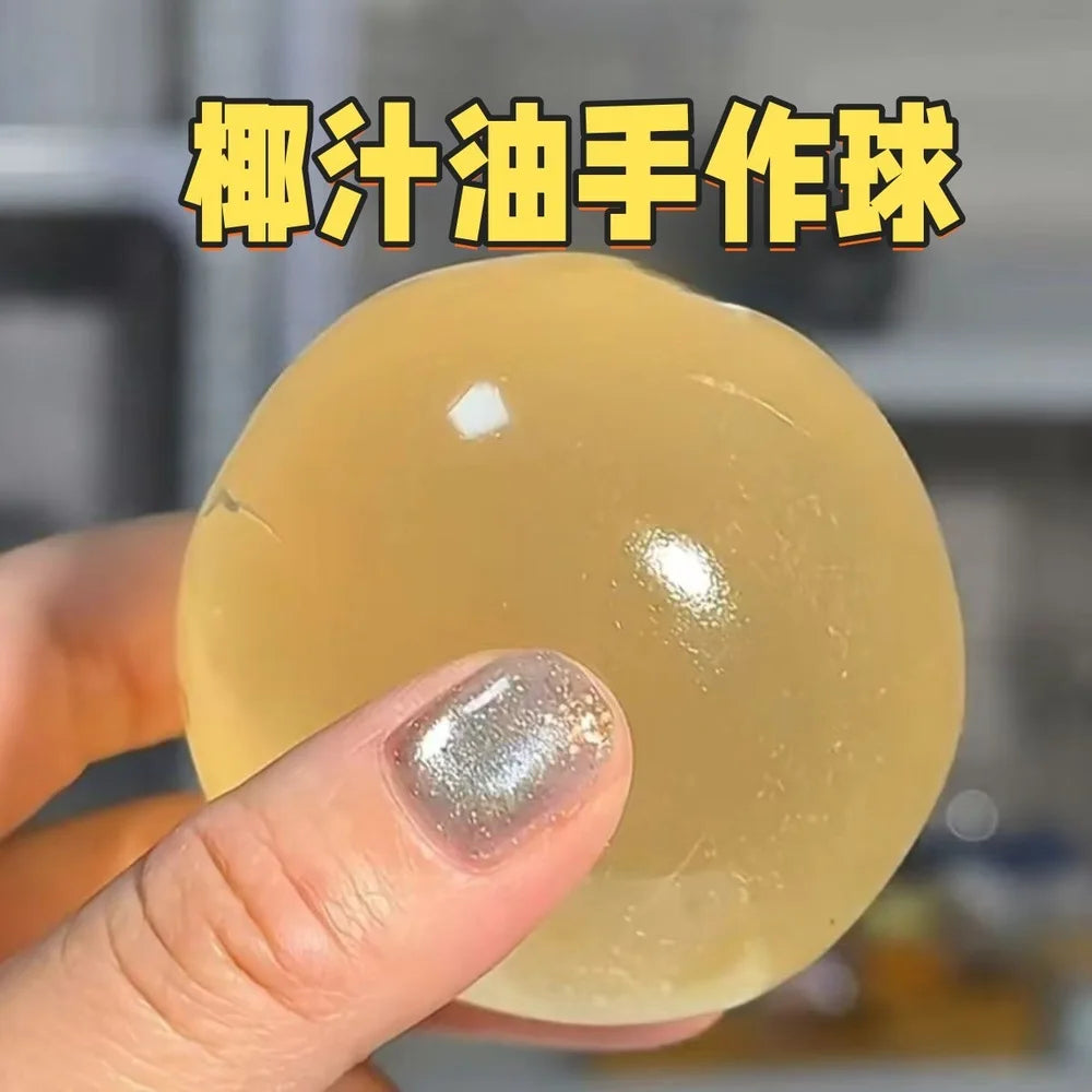 Transparent squishy maltose stress ball with slow rise feature, designed for hand exercise and sensory relaxation for adults.