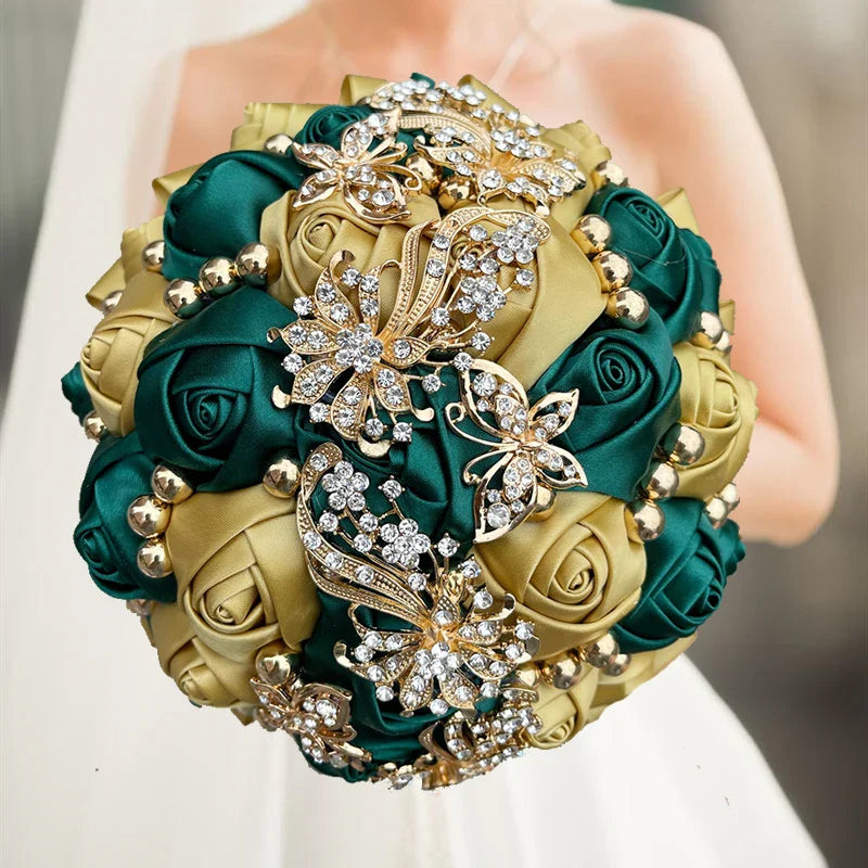 Navy silk rose wedding bouquet from IVINLA, 20cm artificial bridal flowers with elegant, realistic silk roses and greenery.