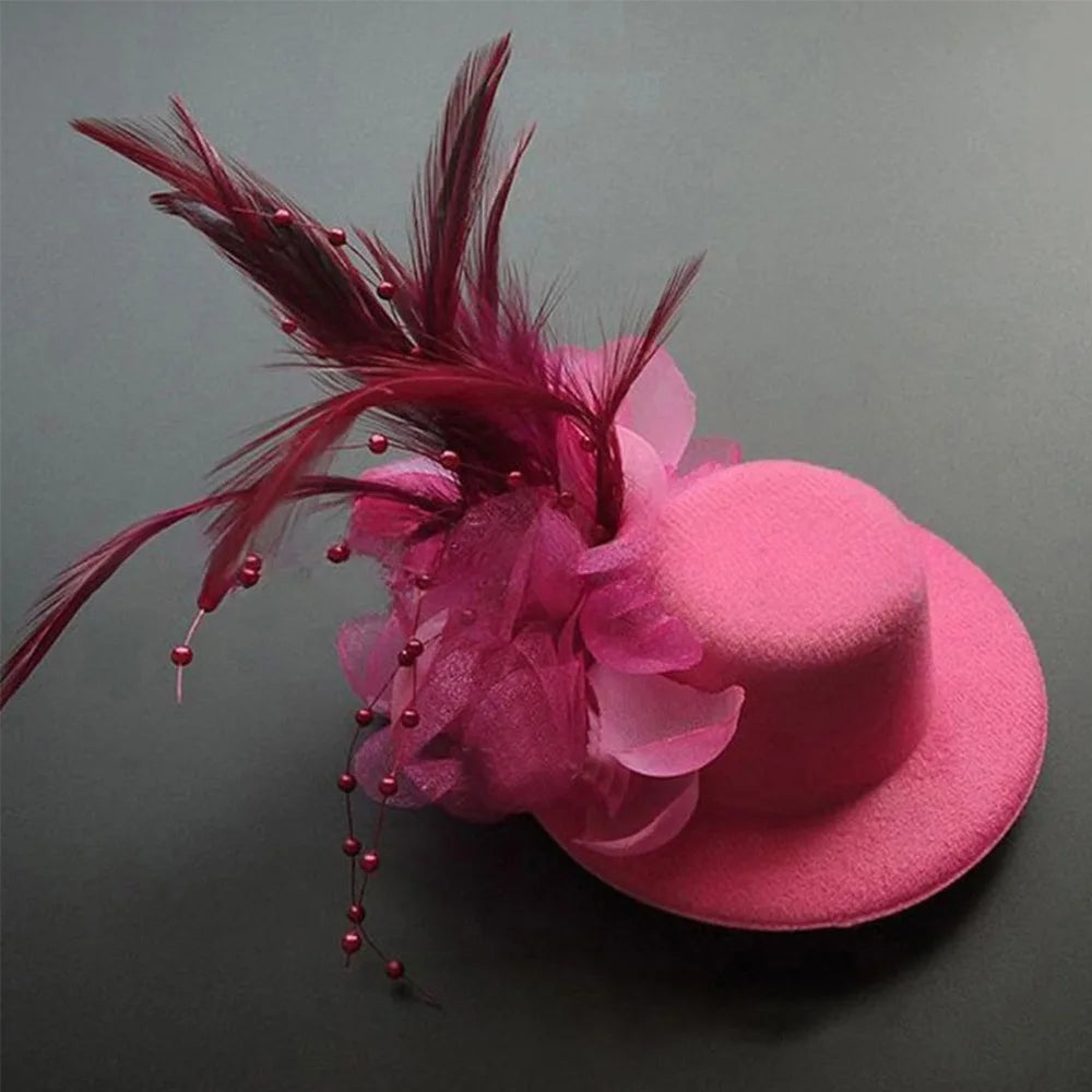 Fashion 13cm Kids Fascinators Hats Feathers Hair Accessories Flower Pillbox Hat Makeup Prom Teas Party Hairpins Party