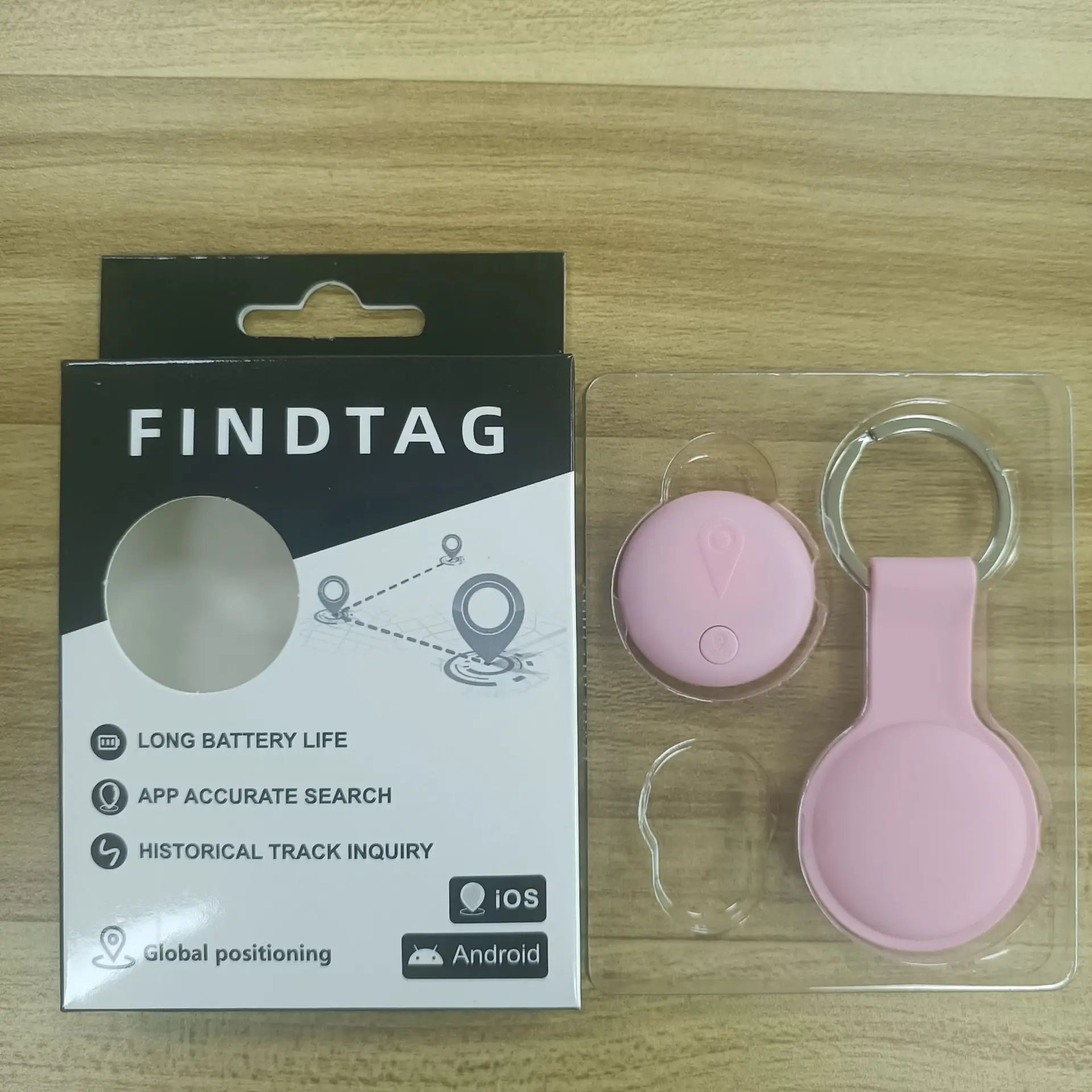 Showlu Anti-Lost AirTag tracker in black, waterproof smart tag for pets and kids, with a sleek design and keyring attachment.