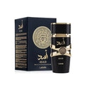 Lattafa Asad Pheromone Perfume for Men and Women, Arabian fragrance bottle, 100ml, with elegant design and clear label.