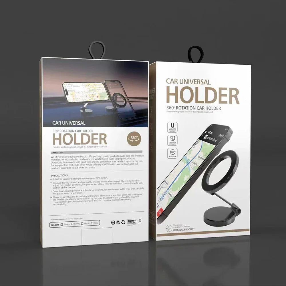 SHOWLU MagSafe Car Phone Holder for iPhone 14 and 13, with 1080 degree rotation, mounted on a car dashboard.