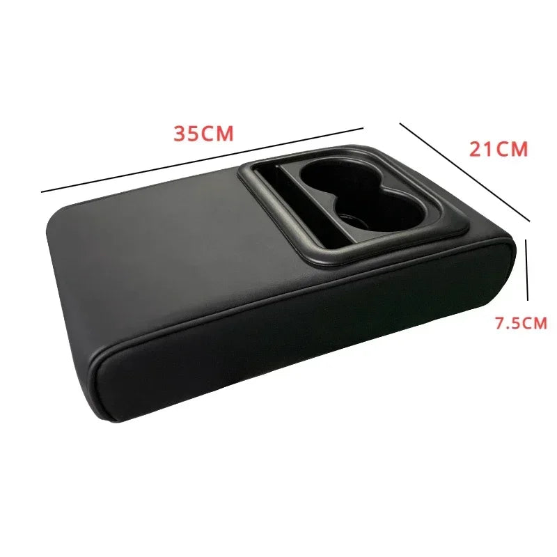 Showlu PU leather car center console armrest cushion with built-in cup holders for added comfort and convenience.