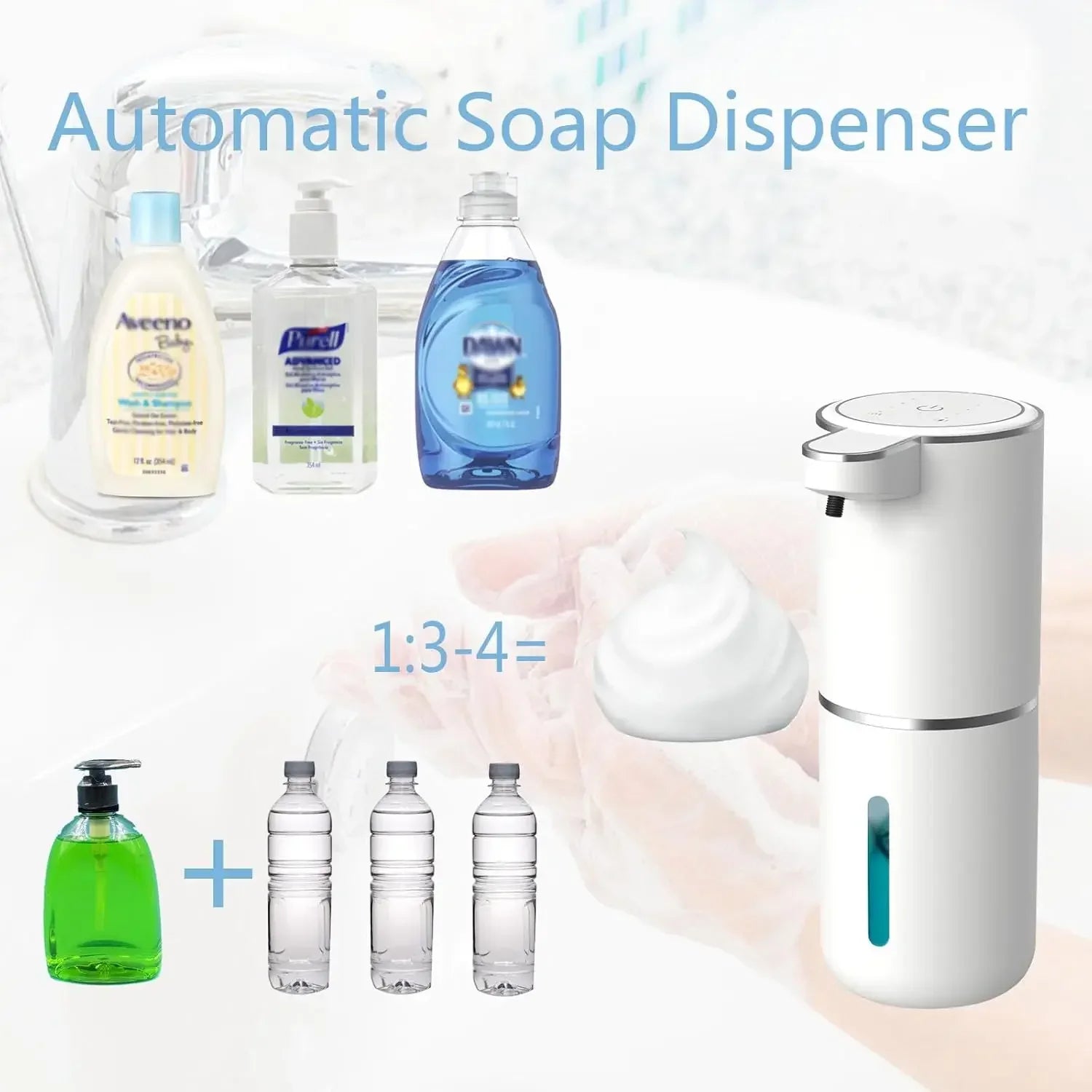 Fununcle automatic foam soap dispenser with touchless operation, USB rechargeable ABS plastic, ideal for kitchen or bathroom use.