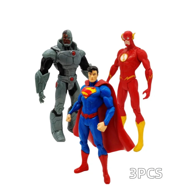 Justice League action figure by Bandai, 18cm movable DC model toy made of PVC, detailed superhero figure with dynamic pose.