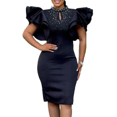 Women's 2025 new spring/summer fashion sexy lotus sleeve beaded party dinner dress trend dress