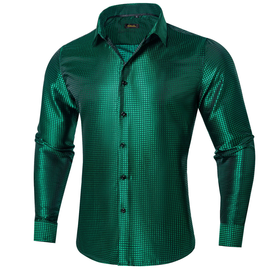 Men's patterned brocade shirt with gold crown collar accents, ideal for luxury galas and formal weddings, by Showlu Fashion.