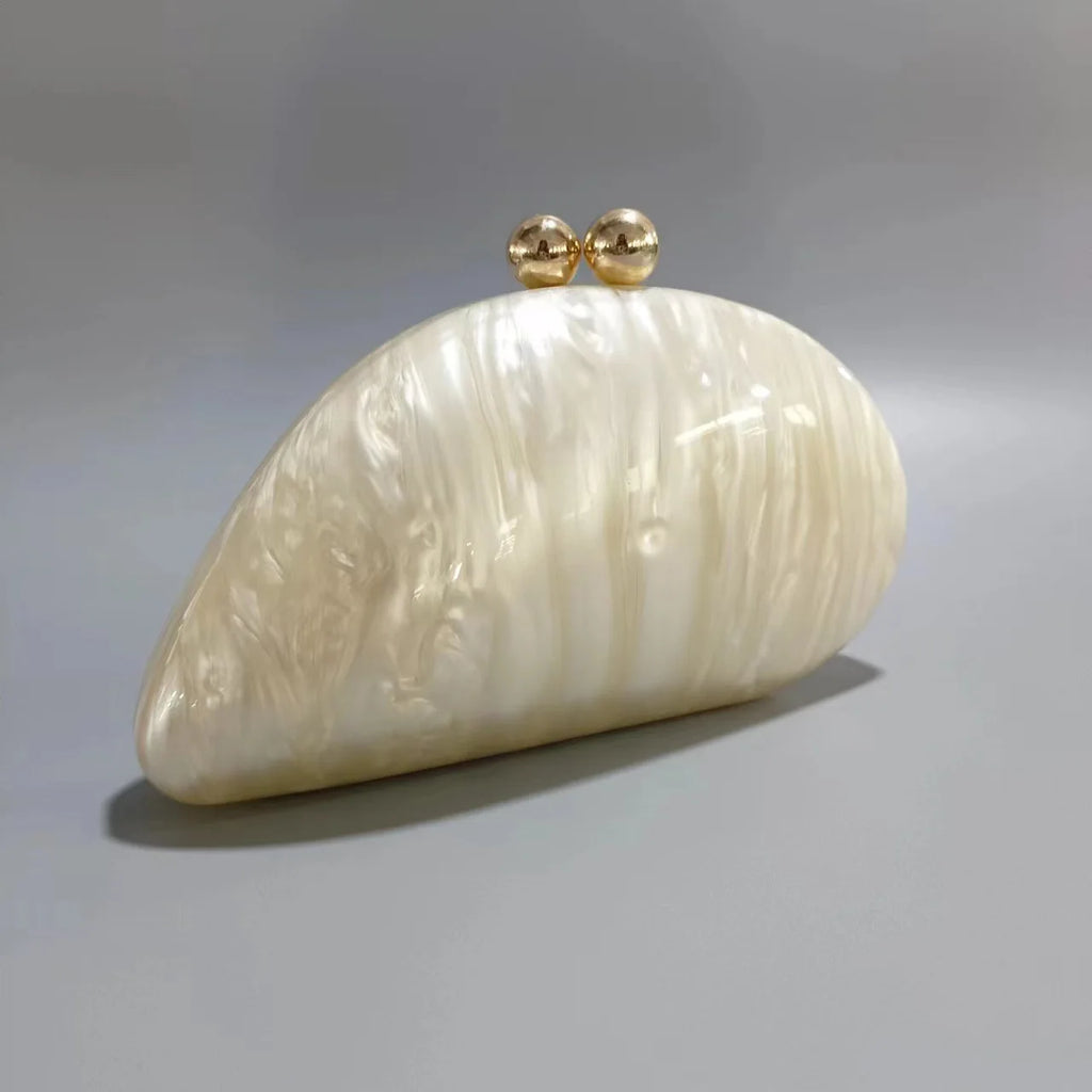 Blue acrylic shell-shaped clutch bag for women with pearl accents, stylish evening party purse by Showlu Fashion Store