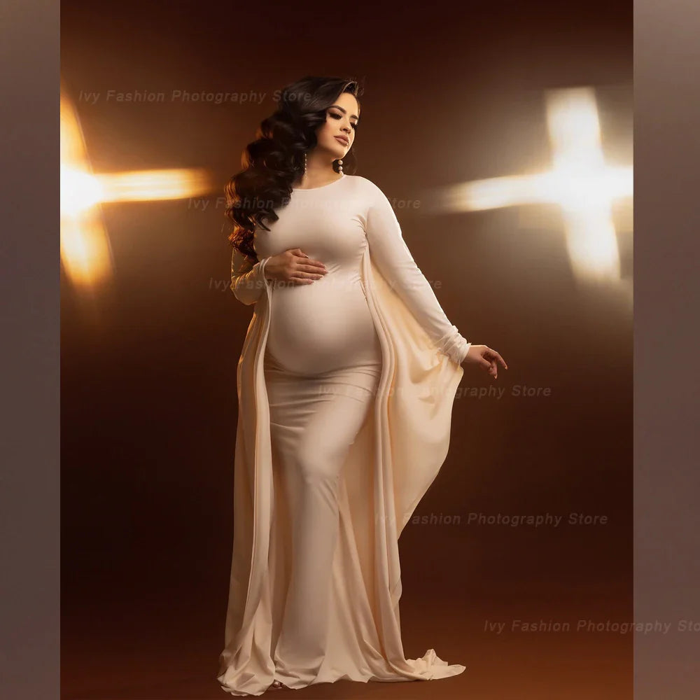 Lace boat neck bohemian maternity gown by Showlu Fashion Store featuring a flowing, elegant design for maternity photography sessions.