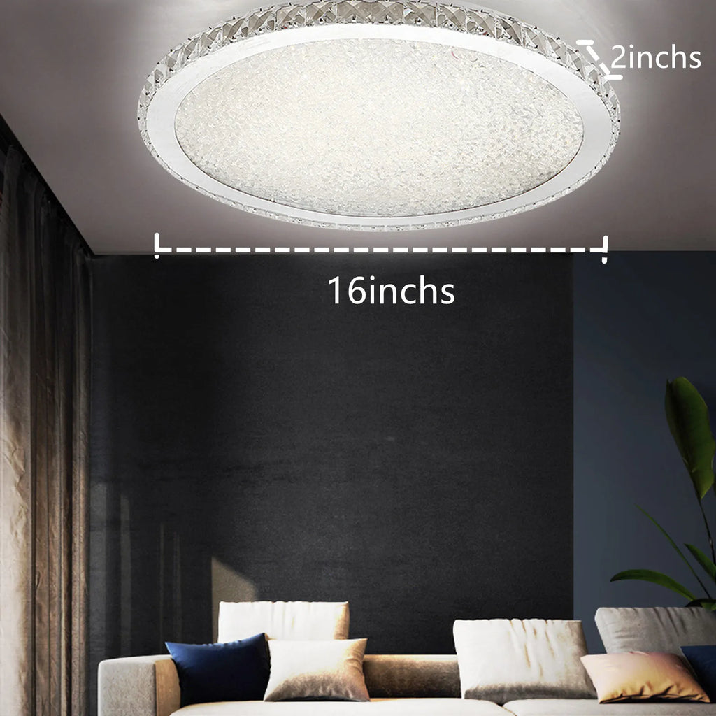 16-inch LOYALHEARTD Crystal LED ceiling light with silver raindrop chandelier design, featuring sparkling crystals and modern style