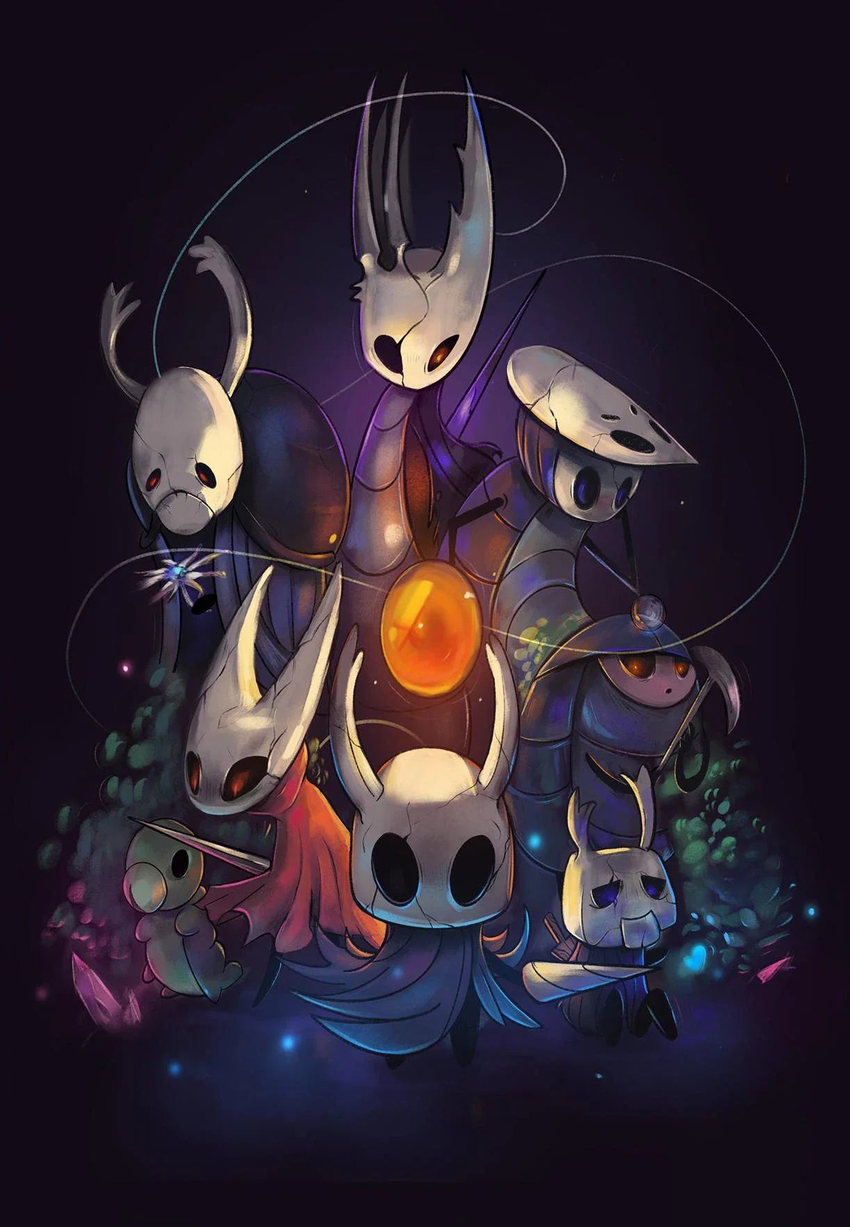 Hollow Knight canvas wall art featuring a modern video game poster for home decor, showcasing detailed artwork of the game character.