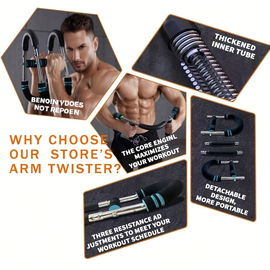 Showlu stainless steel adjustable chest and arm trainer fitness tool with handles and resistance bands for strength exercises.
