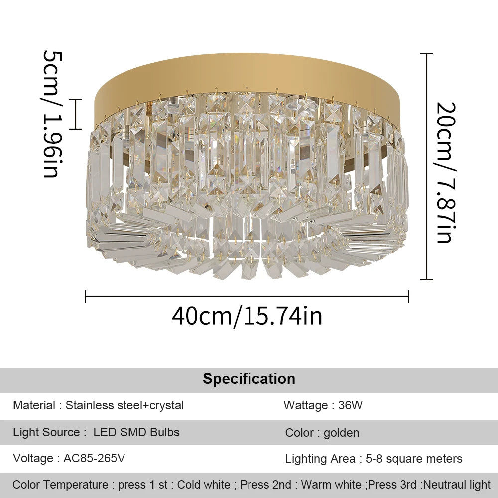 Modern gold crystal ceiling lamp by Showlu Fashion Store, luxurious LED chandelier with crystal accents for elegant lighting.
