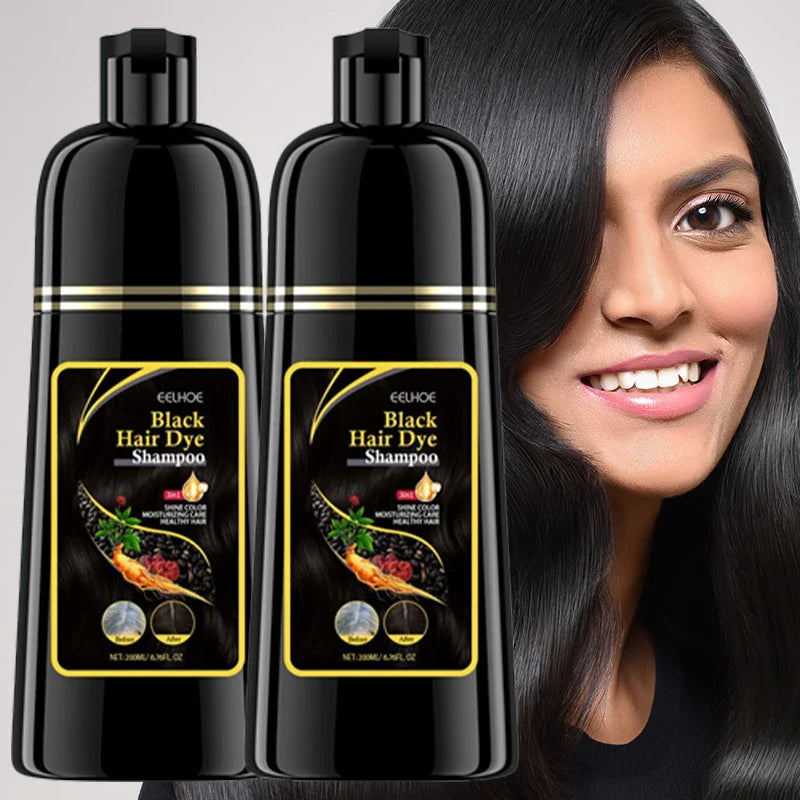 Eelhoe 3-in-1 black hair dye shampoo by SHOWLU FASHION STORE, herbal repair formula for gray hair, shown in a bottle.