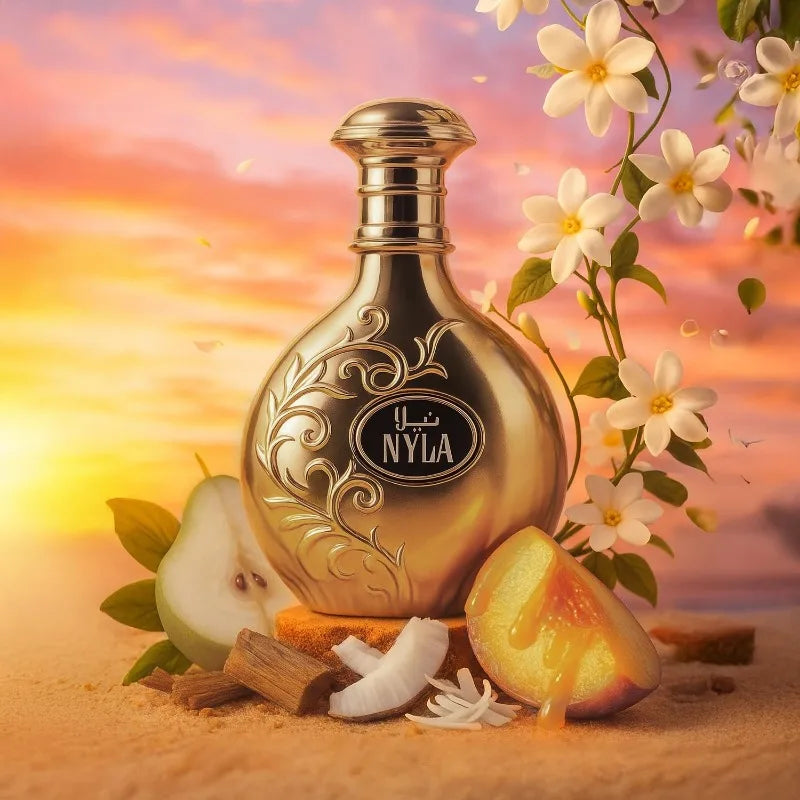Arabiyat Nyla unisex Eau De Parfum in 80ml, showcasing elegant amber woody fragrance bottle with sleek design and sophisticated label.