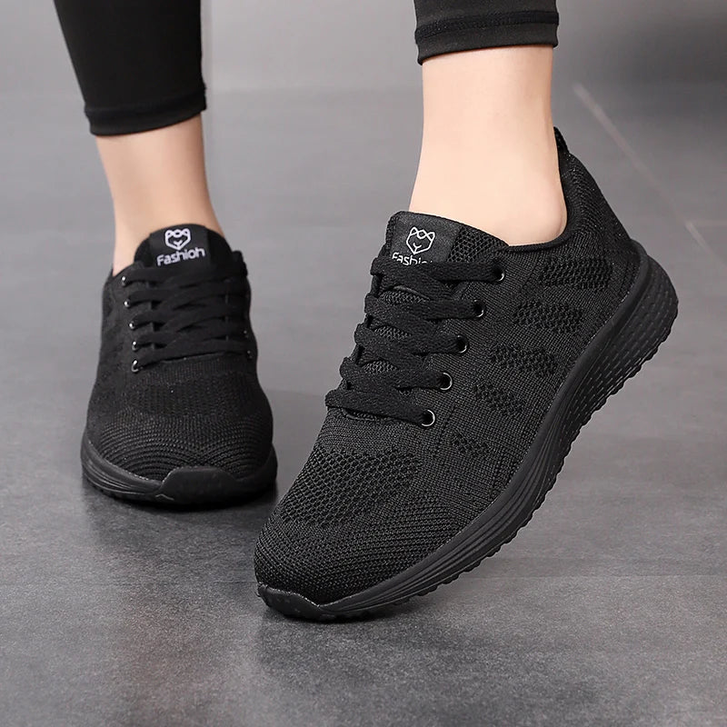 Women's breathable air mesh platform sneakers by SHOWLU FASHION STORE, featuring lightweight running shoes with cushioned soles.
