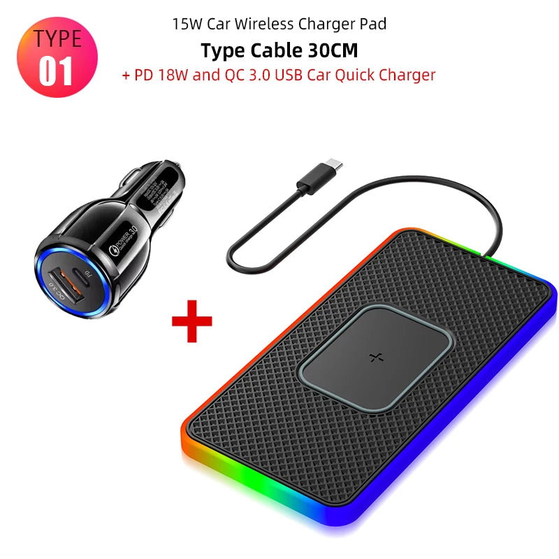 Showlu Smart General Brorikoy 15W Qi Wireless Car Charger with silicone pad for secure phone mounting and fast charging.