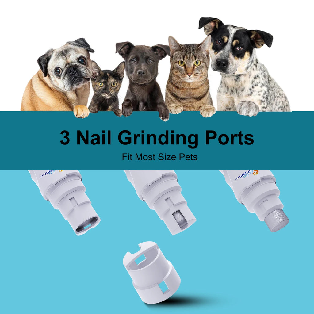 USB rechargeable electric dog nail grinder with quiet 2-speed settings, pet paw clipper and trimmer for painless grooming.