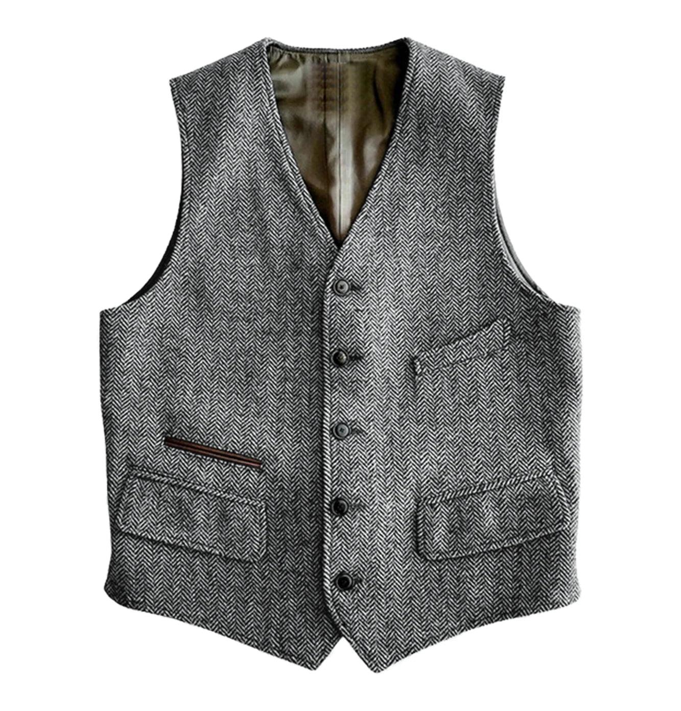 Men's Vest Male Slim Fit Herringbone Fabric Waistcoat Elegant Tweed Vest for Wedding Groomsmen